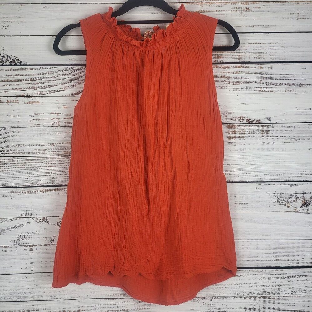 Matilda Jane Tank Blouse S Womens Cut Out Back Sleeveless Orange Tie Back